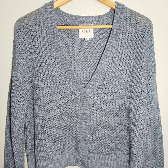 LELIS Knitted V-Neck Button Down Long Sleeve Light Purple Siz S Cardigan Sweater - Picture 7 of 12